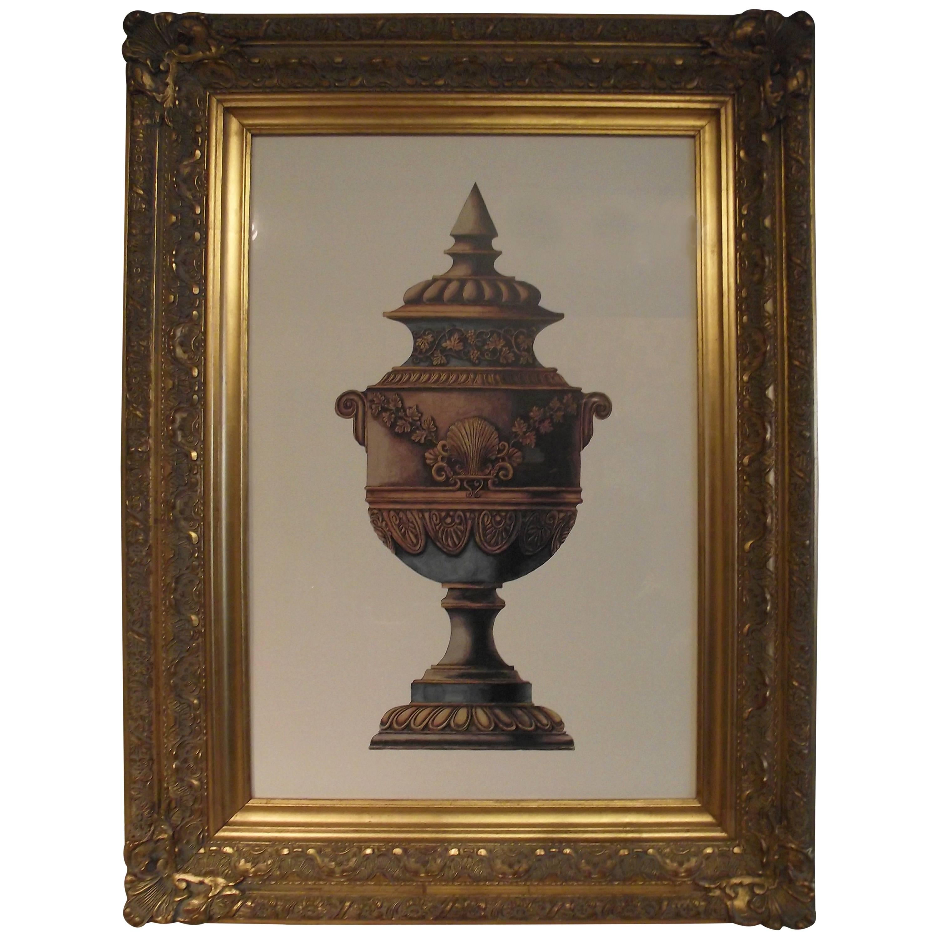 Neoclassic Urn Print in Oil Painting Frame For Sale