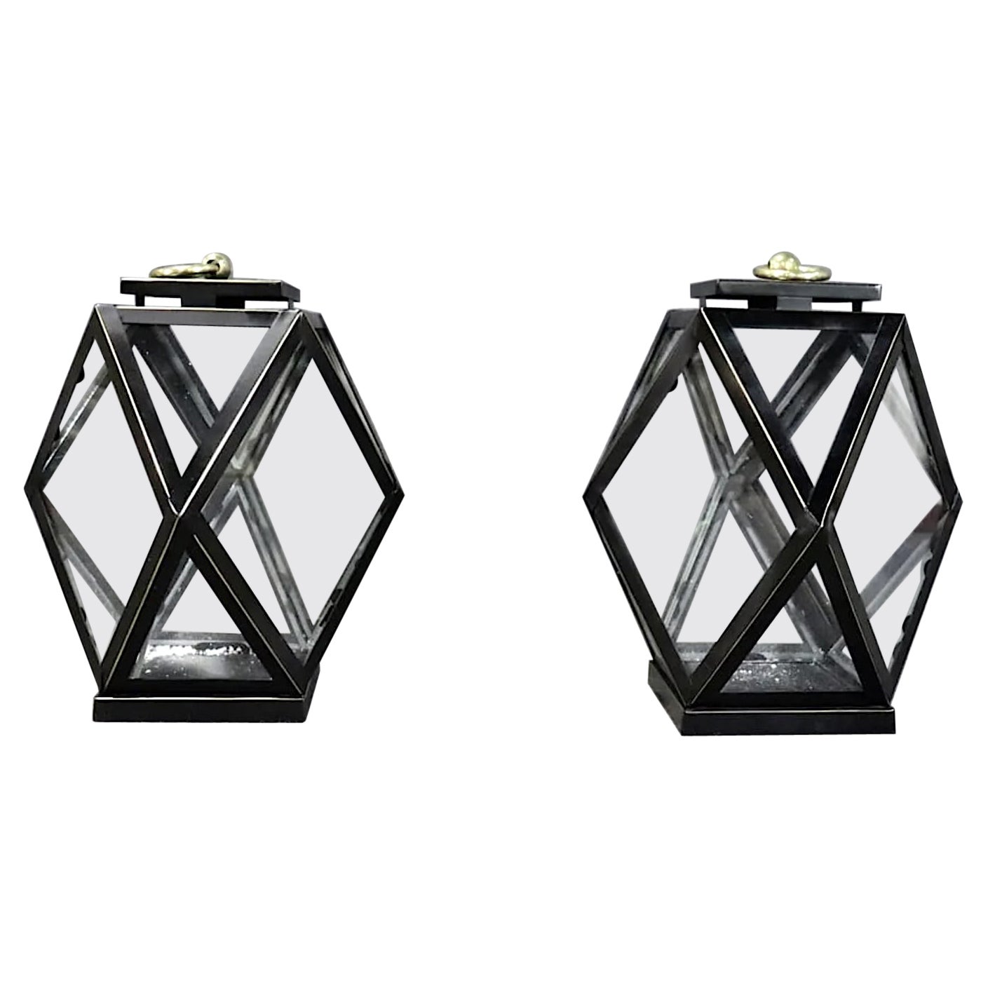 Pair of Geometric Lanterns For Sale