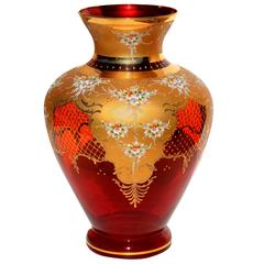 Grand vase en or Capodimonte 24 carats de Murano Cranberry