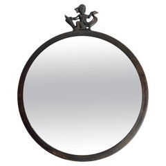 Small elegant Wall Mirror in dark patinated bronze. Swedish Grace from 1930s