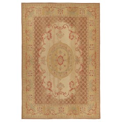 Rug & Kilim’s Aubusson style Flat Weave in Brown, Gold and Red Floral Medallion
