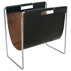 French Leather and Chrome Magazine Holder