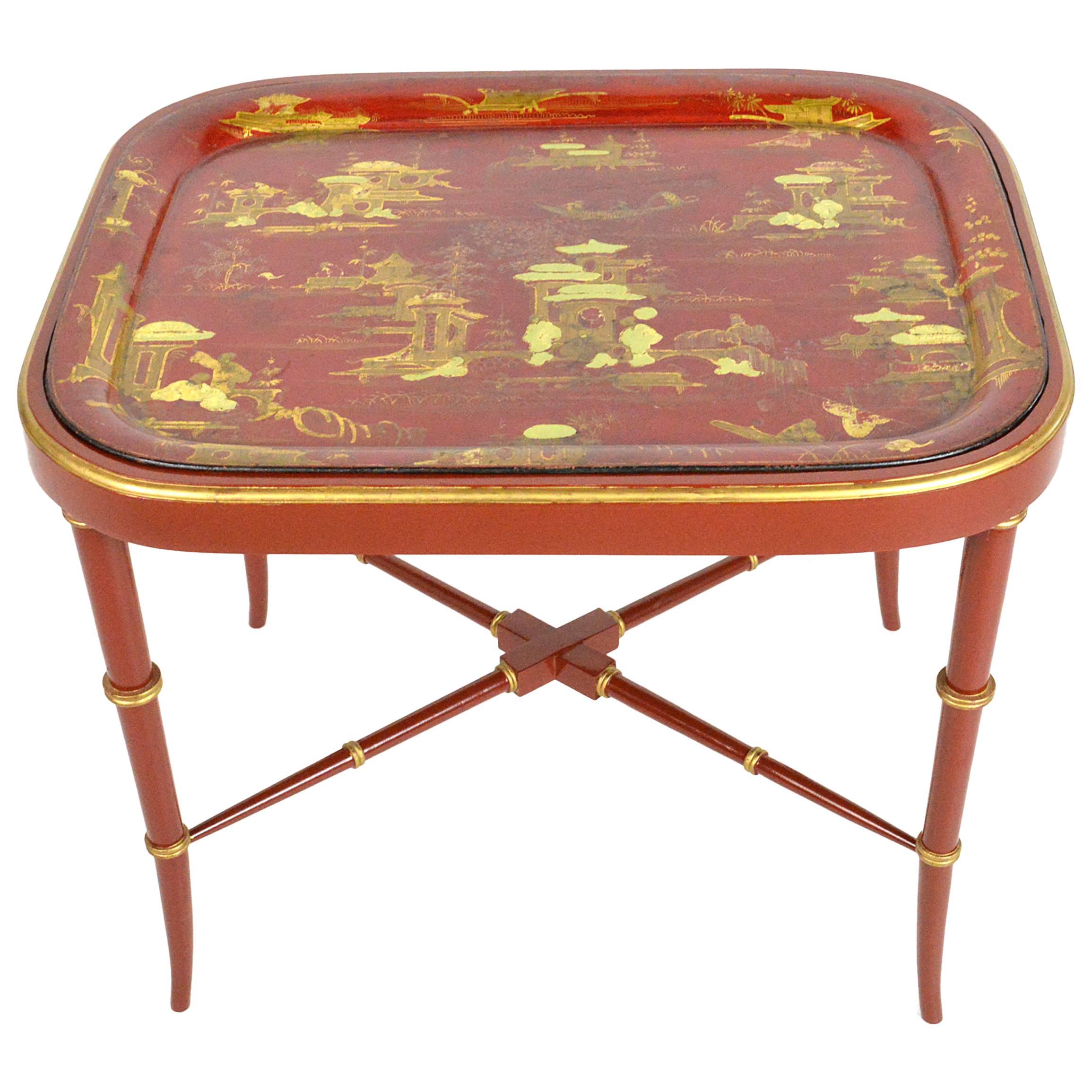 19th Century Red Chinoiserie Tray Table For Sale