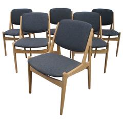 Set of Six Arne Vodder European Oak Dining Chairs in Soap Finish and New Wool