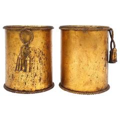 Pair of French Gilded Metal Trash Cans or Umbrella Stands