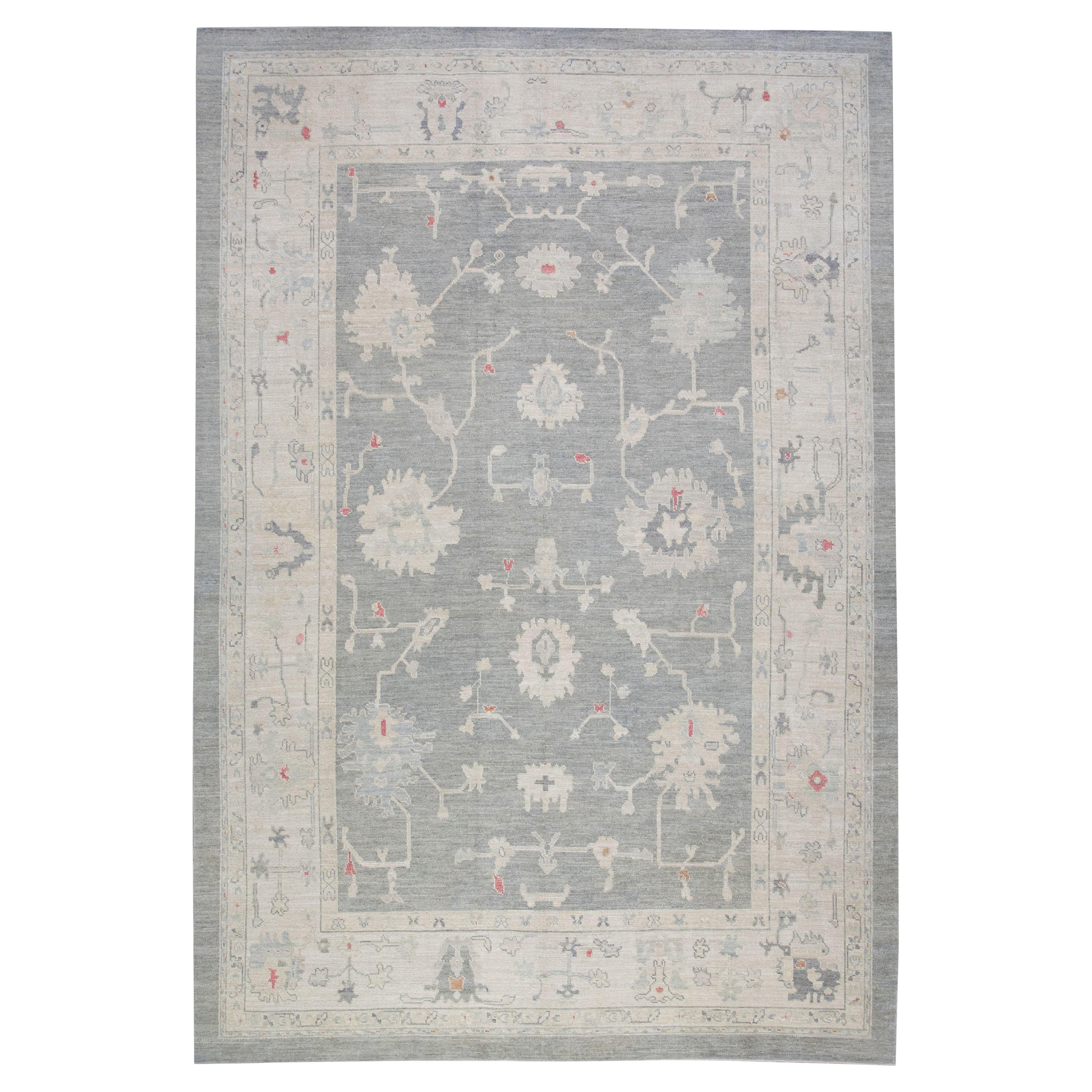 Alfombra Oushak Oriental Anudada a Mano Turca Oushak 9' x 12'10" #4277