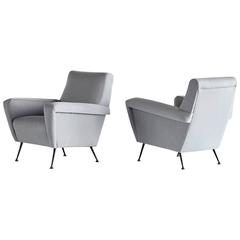 Pair of Italian 1950s Armchairs Newly Upholstered in Kvadrat 1