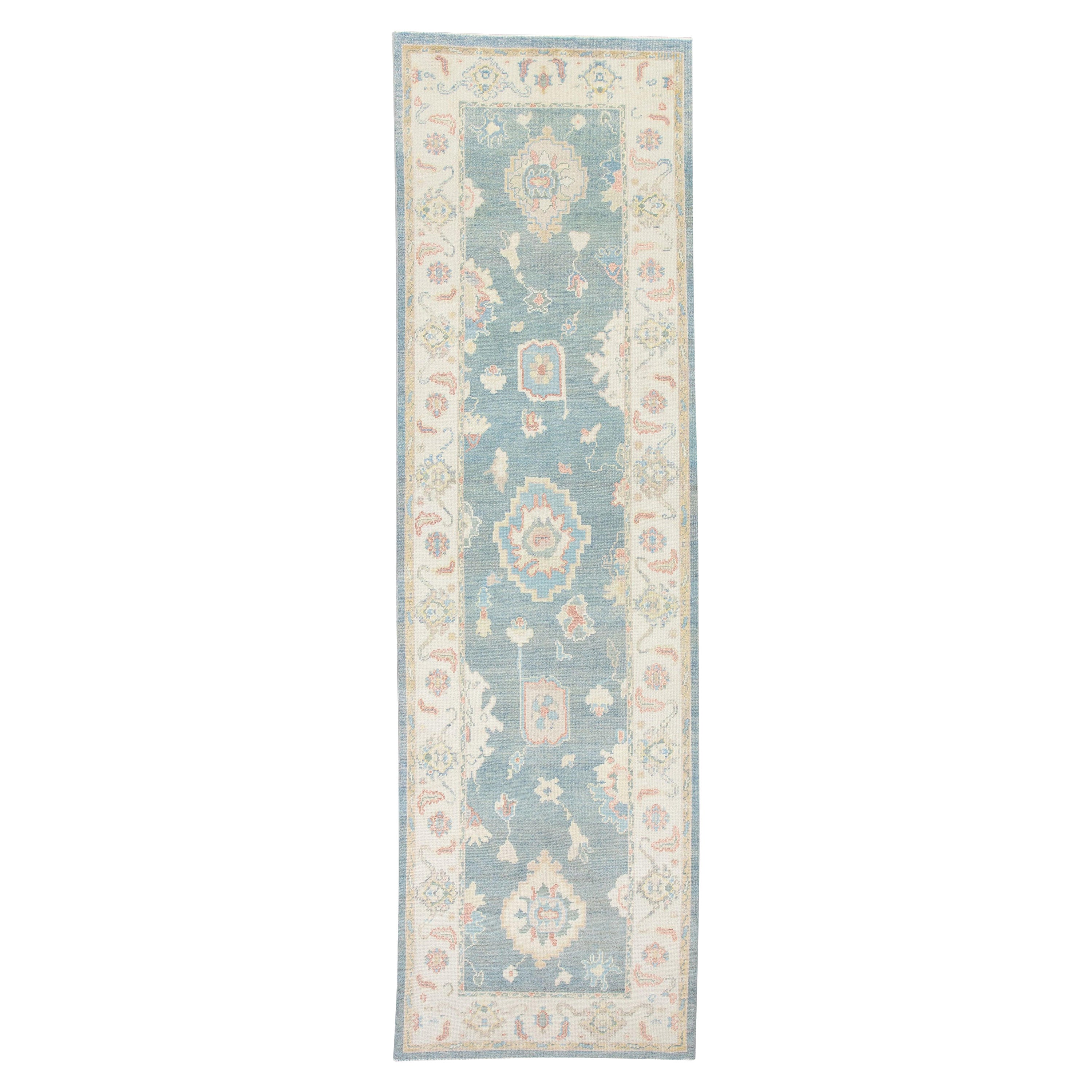 Alfombra Oushak Oriental Anudada a Mano Turca Oushak 3'11" x 12'10" #2952