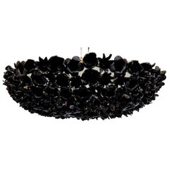 Modernist Handblown Murano Black Rose Chandelier