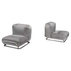Grey Mohair and Chrome Lounge Chairs Designed by Malchioro for IPE, Italy, 1970