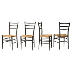 Fratelli Spinetto Chiavari Set of 4 Chairs in Ebonized Wood and Straw Italy 1950