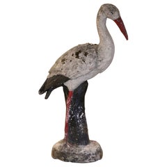 19. Jahrhundert Französisch Beton verwittert gemalt Crane Vogel Garten-Skulptur