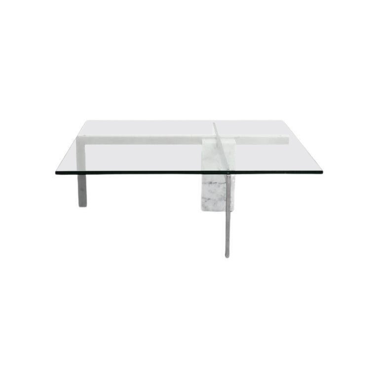 Table basse Hank Kwint 'KW-1' en marbre de Carrare et verre des années 1980 pour Metaform