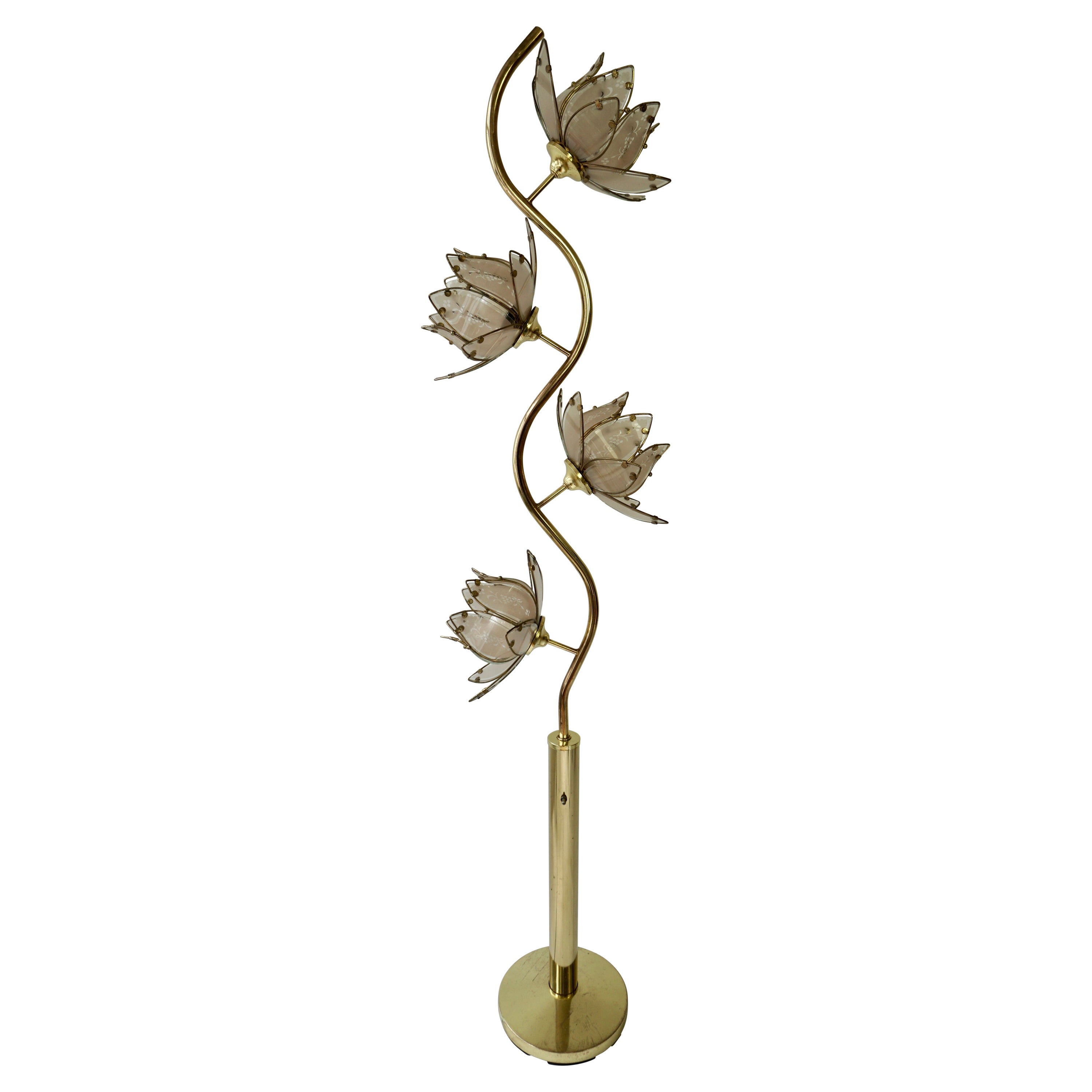 Mid Century Modern Vintage Hollywood Regency White Glass Lotus Flower Floor Lamp