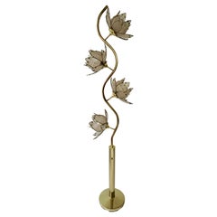 Mid Century Modern Vintage Hollywood Regency White Glass Lotus Flower Floor Lamp