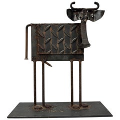 Escultura vintage de vaca de acero de Bill Heise