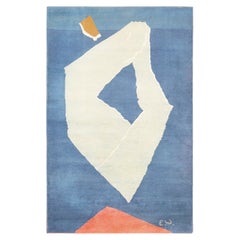 Alfombra Artística Vintage Abstracta Color Azul y Blanco 3'10" x 5'10