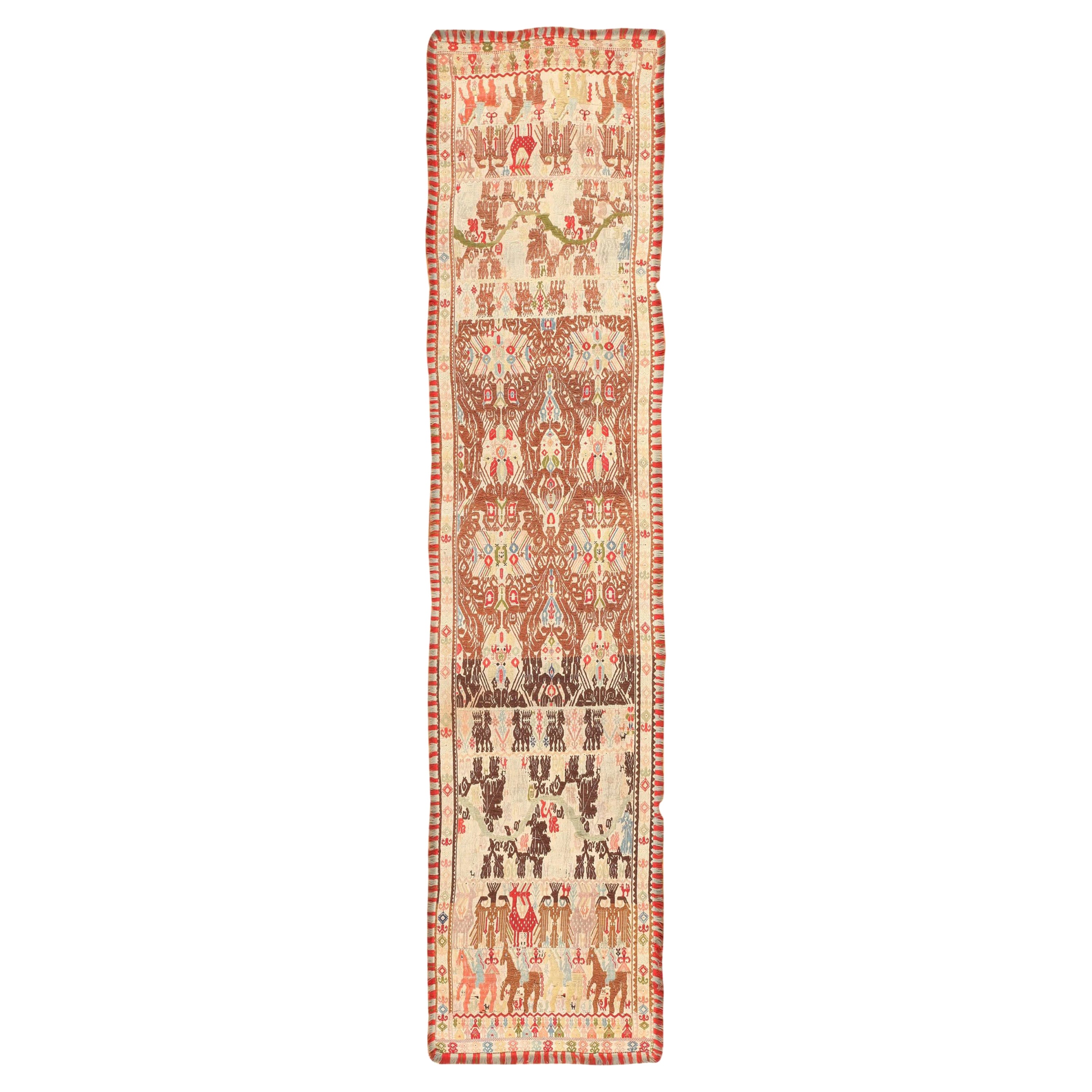Raro Textil Bordado Largo y Estrecho Antiguo 2'2" x 9'7"