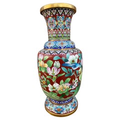 Vintage Chinese Cloisonné Floral Design Vase 