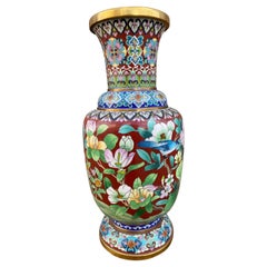 Vintage Chinese Cloisonné Floral Design Vase