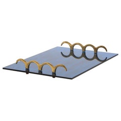 Blue glass and brass tray
