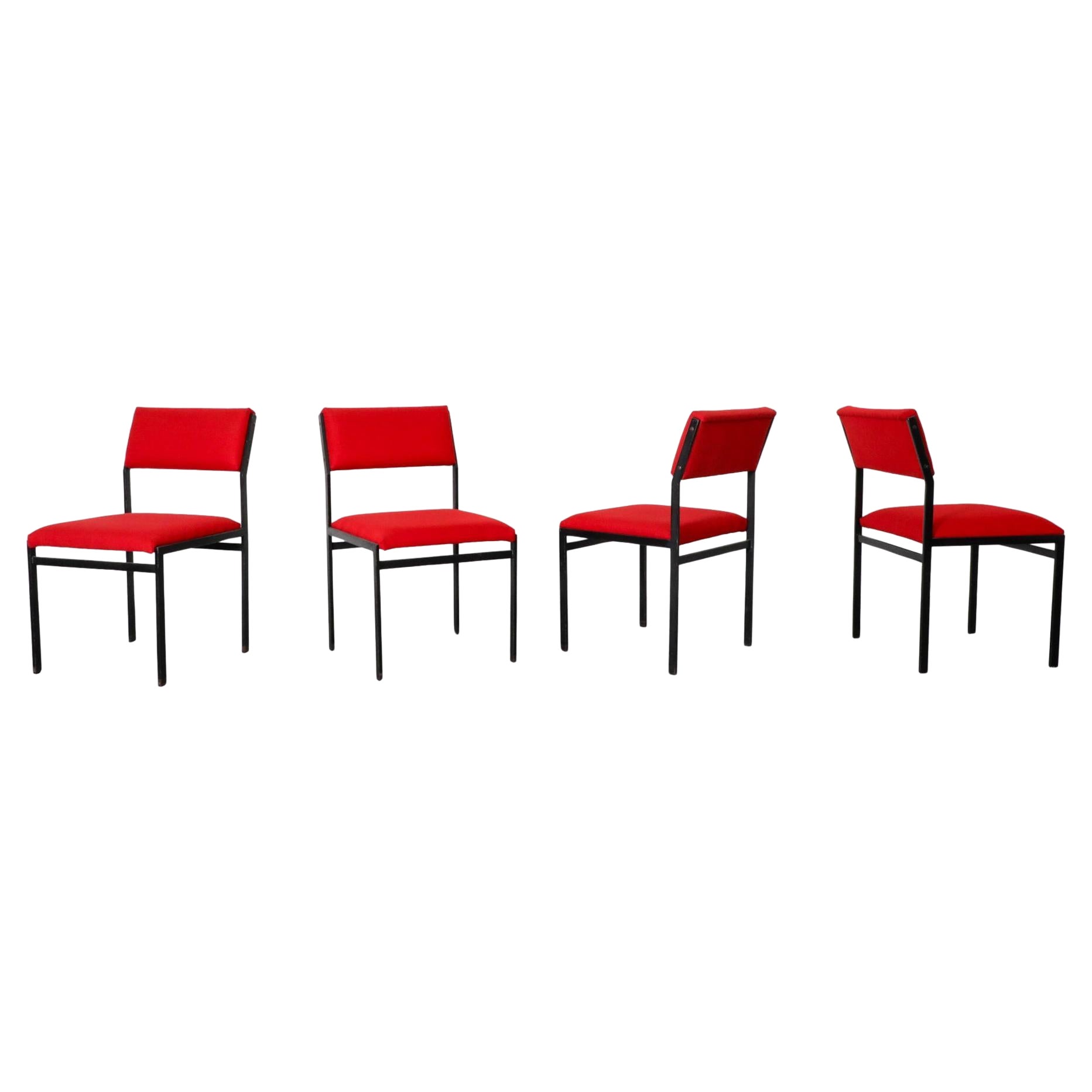 Set of Four Mid-Century Cees Braakman Japanese Series Dining Chairs in Red