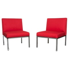 Pair of Mid-Century Red and Polished Chrome Artifort Armless Lounge Chairs