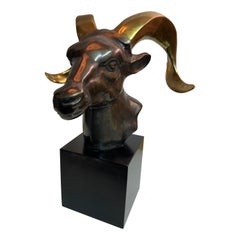 Vintage Brass Ram / Goat Head Sculpture 
