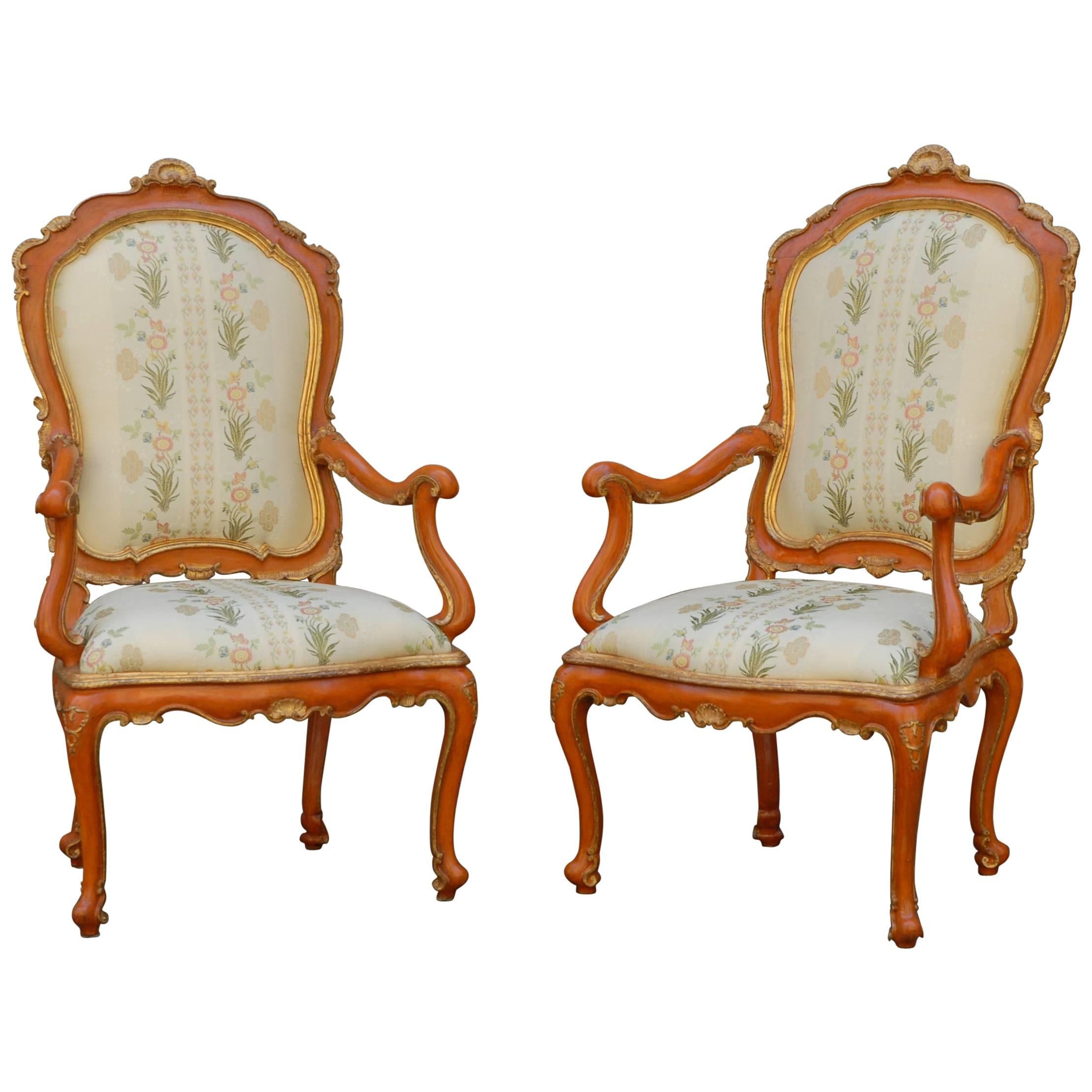 Pair of 18th Century Venetian Armchairs For Sale