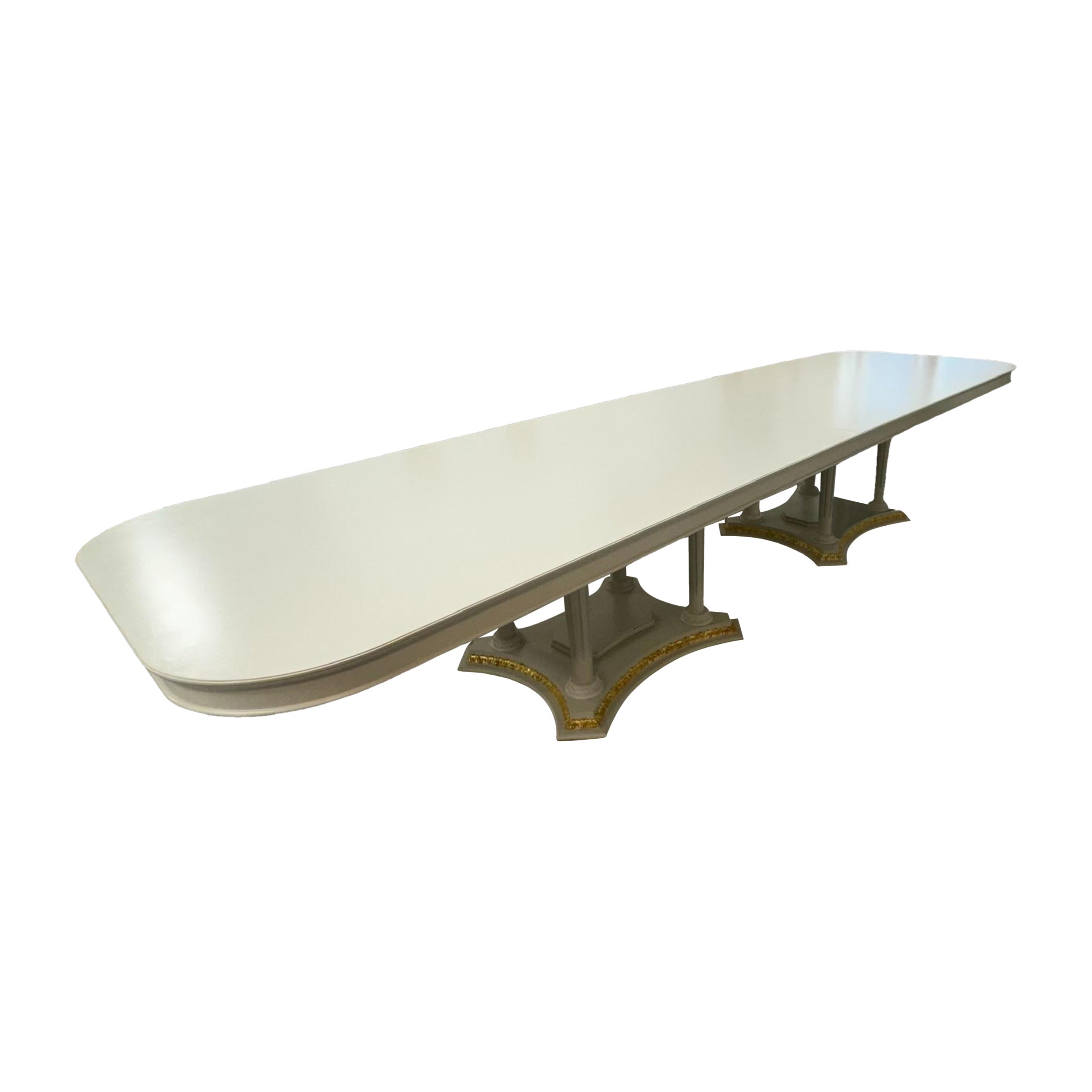 Grand Scale Painted & Gilt-wood Two Pedestal Dining Table with 2 leaves