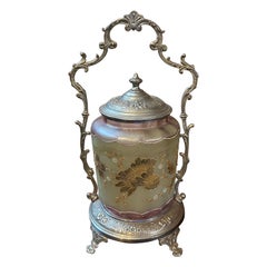An Art Nouveau Metal and Art Glass French Biscuit Box