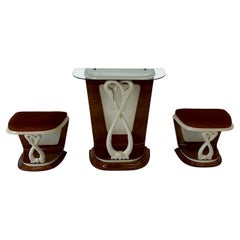 Italian Art Deco Console and Pair of Poufs, Attr. to Colli, 1930s