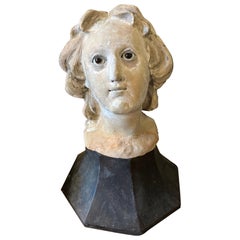 18th Century Classical Terracotta Head of Madonna on a Wood Base