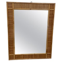 Vintage Mid-Century Modern Italian Rattan and Bamboo Wall Mirror from 1970s