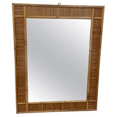 Mid-Century Modern Italian Rattan and Bamboo Wall Mirror from 1970s