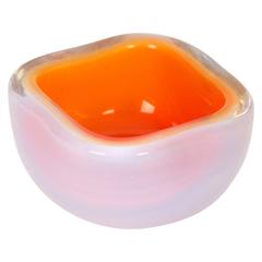 Barovier & Toso Murano White Iridescent and Yellow Art Glass Geode Bowl 10