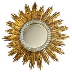 Vintage Beautiful Starburst Sunburst Gilded Silver Wood Mirror Italy, circa 1950s
