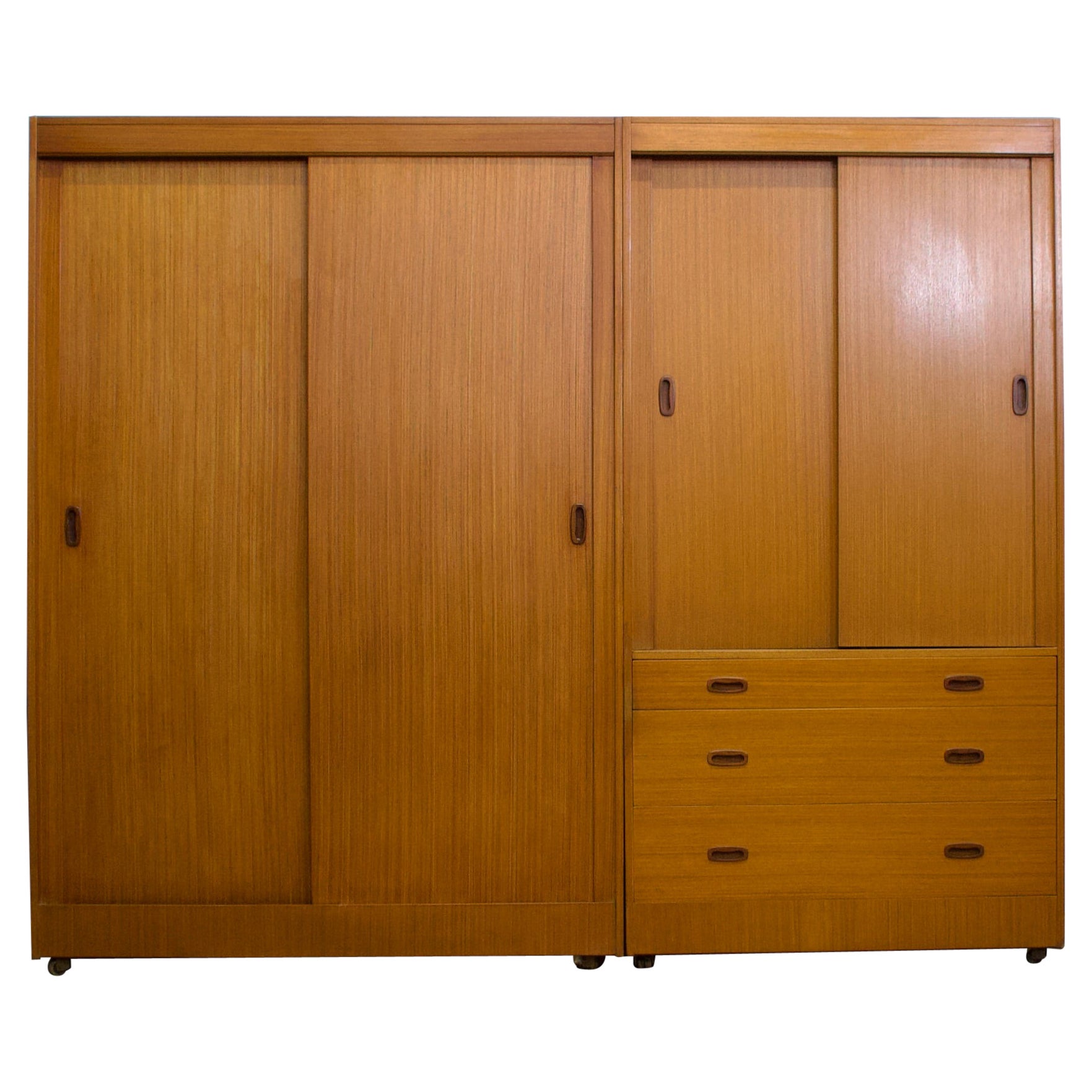 MidCentury Modern Italian Wooden Wardrobe, Wood and Green Fabric — free download