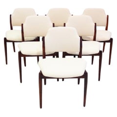 Retro Set of Six Arne Vodder for Sibast Hardwood Chairs with White Textile Covers