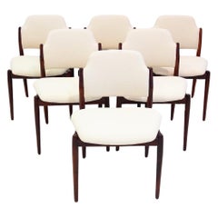 Juego de seis sillas Arne Vodder para Sibast de madera dura con fundas textiles blancas