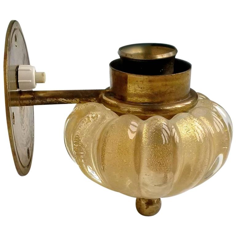 Archimede Seguso Gold Murano Glass and Brass Wall Light at 1stdibs