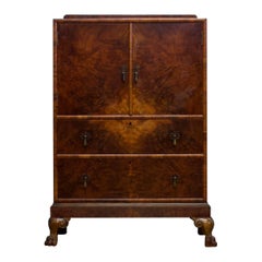 British Art Deco Burr Walnut Linen Cabinet, 1930s