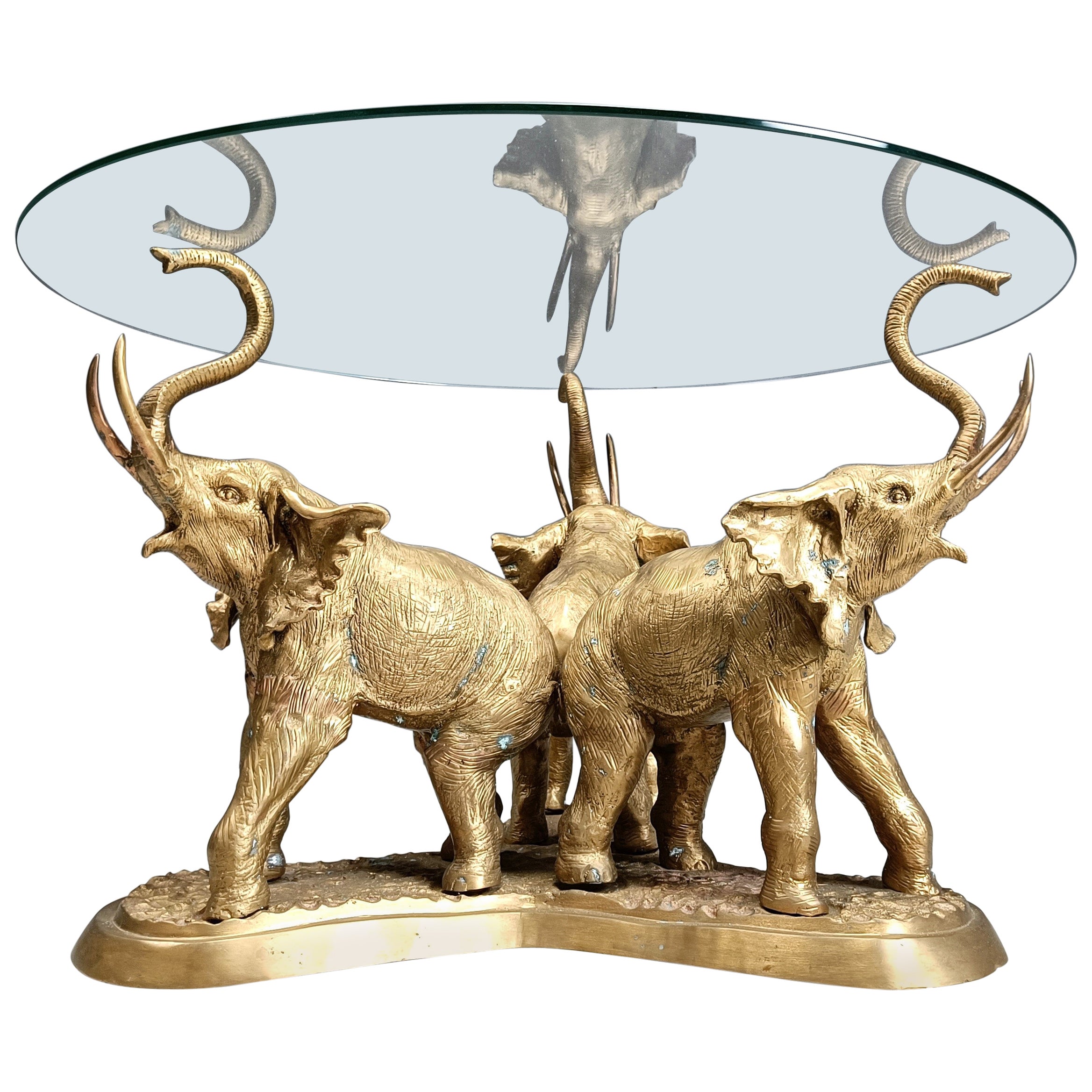 Vintage brass elephant coffee table, 1970s