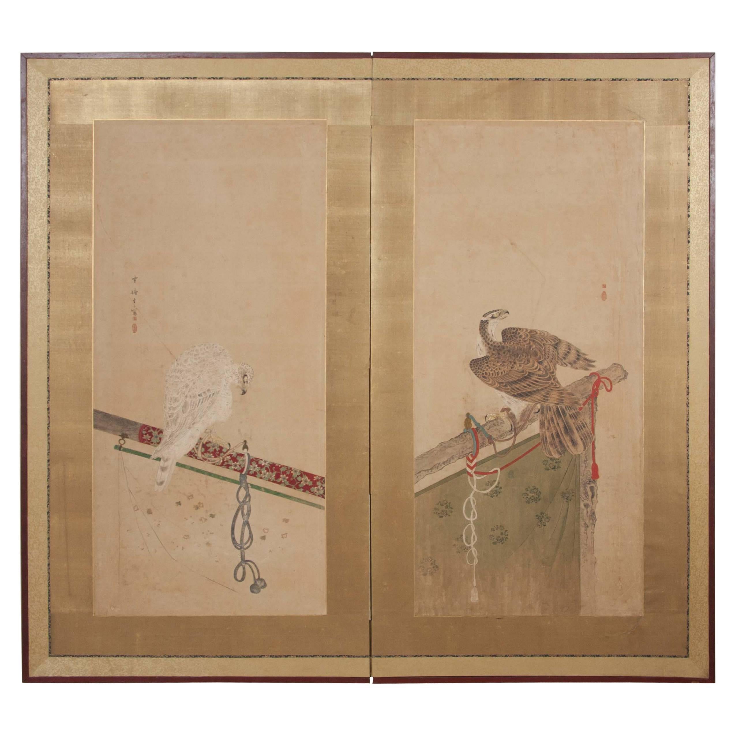 Biombo japonés de dos paneles del periodo Edo