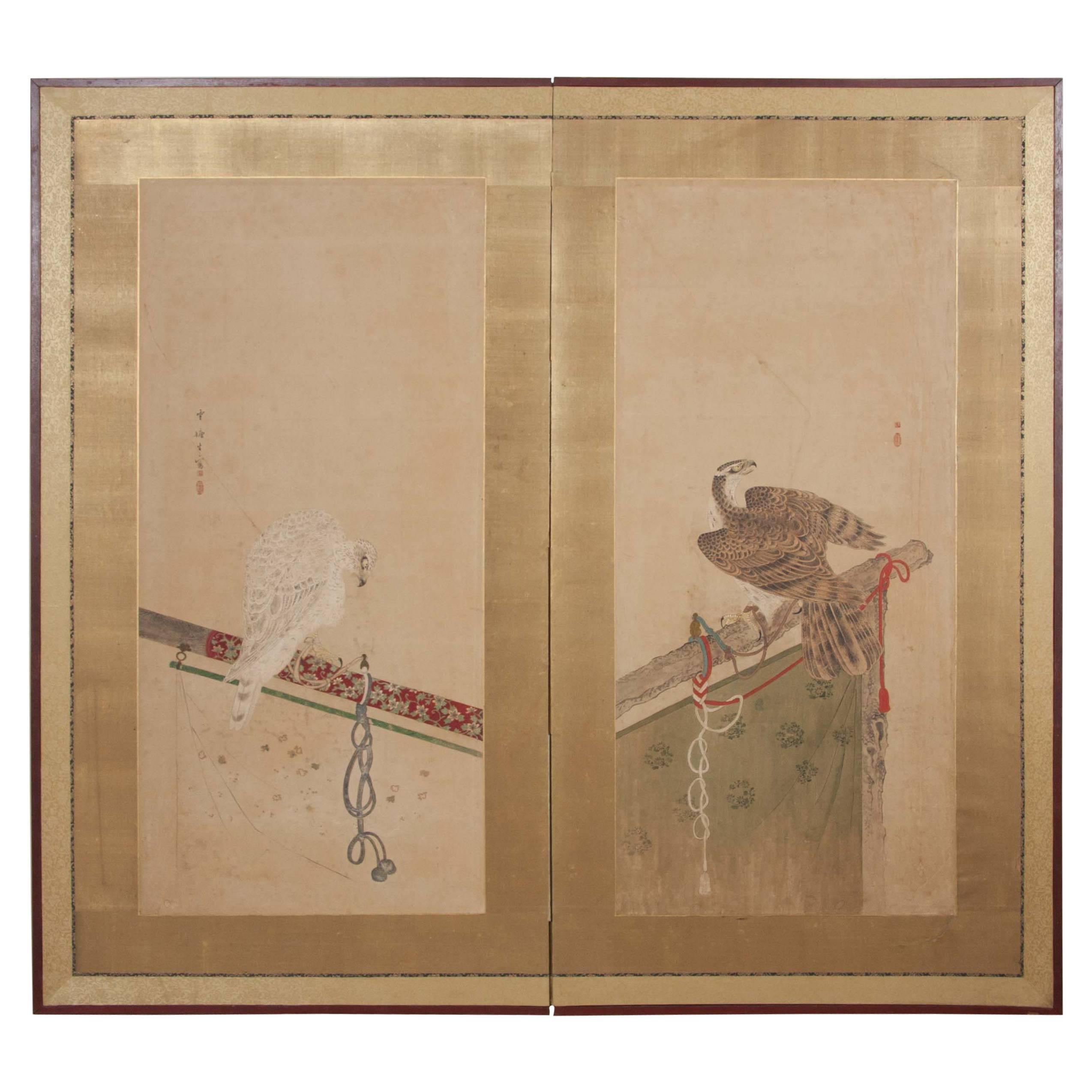 Japanese Edo Period Two-Panel Screen For Sale