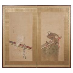Japanese Edo Period Two-Panel Screen 8
