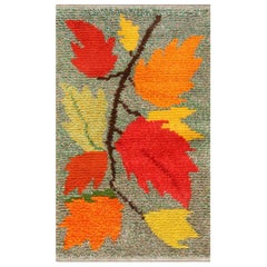 Herbst Foliage Themed Vintage Skandinavischer schwedischer Rya-Teppich mit schwedischem Schaftgefäß Pile 3' x 4'7"