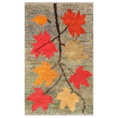 Vintage Fall Foliage Design Swedish Shag Rya Rug 3' x 4'7"