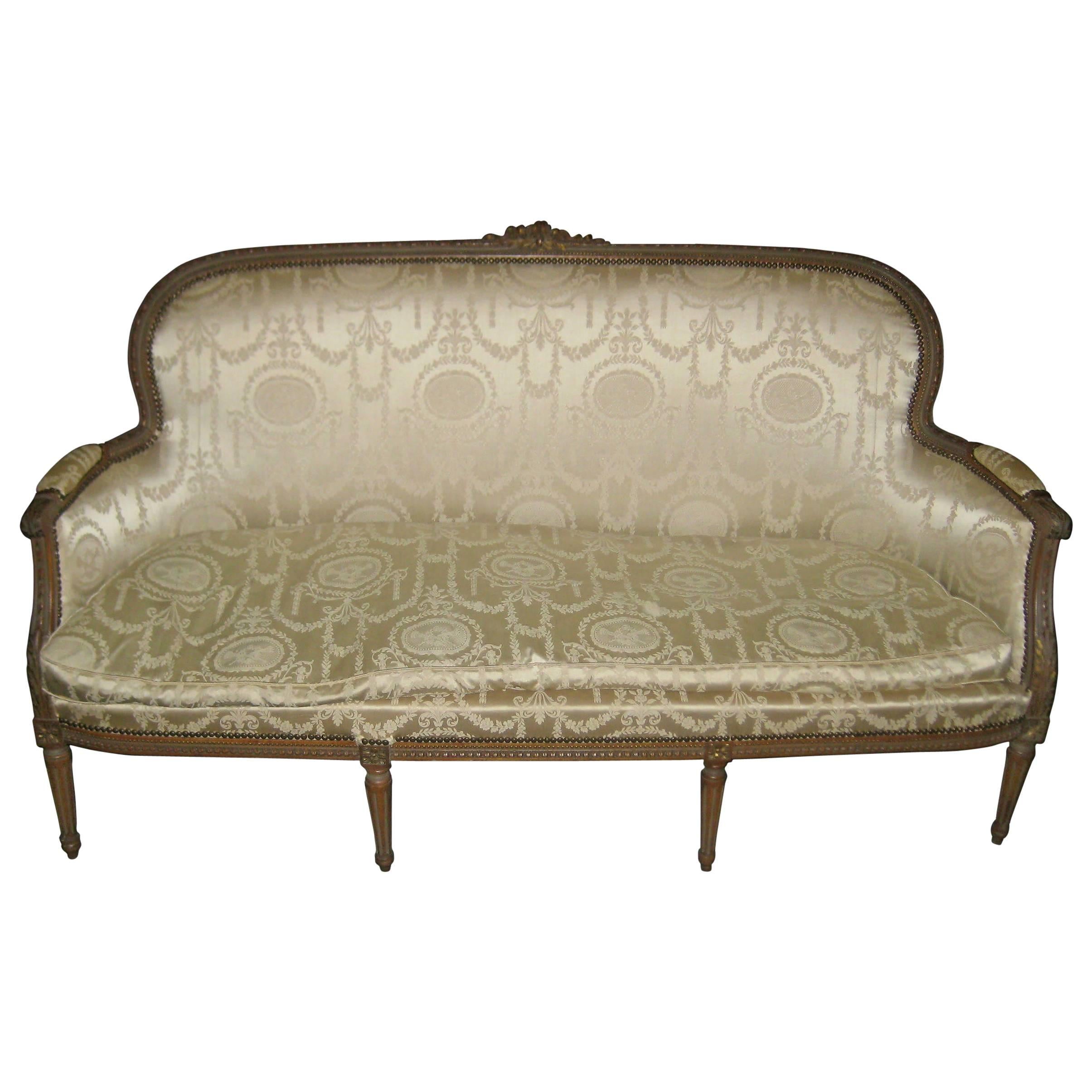 Louis XVI Damask Upholstered Sofa