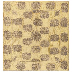 Textil Antiguo Bordado Textil Persa De Seda Y Hilo Metálico 4' x 4'3